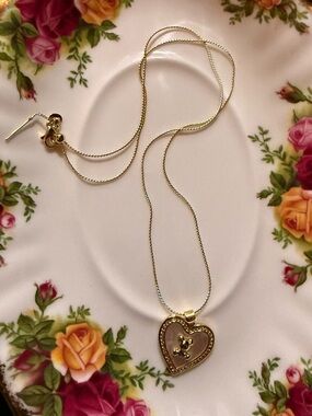 Gold Heart Pendant Necklace with Flower Accent - Women Jewelry